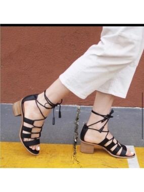 Madewell The Daniela Strappy Tie Up Sandals Black Leather Women's Sz 7.5.